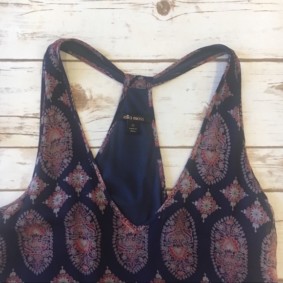 Ella Moss Navy Silk Print Racerback Tank Size X Small - Picture 9 of 11